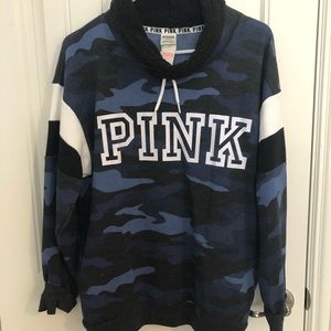 VS PINK blue camo cowl neck sweatshirt